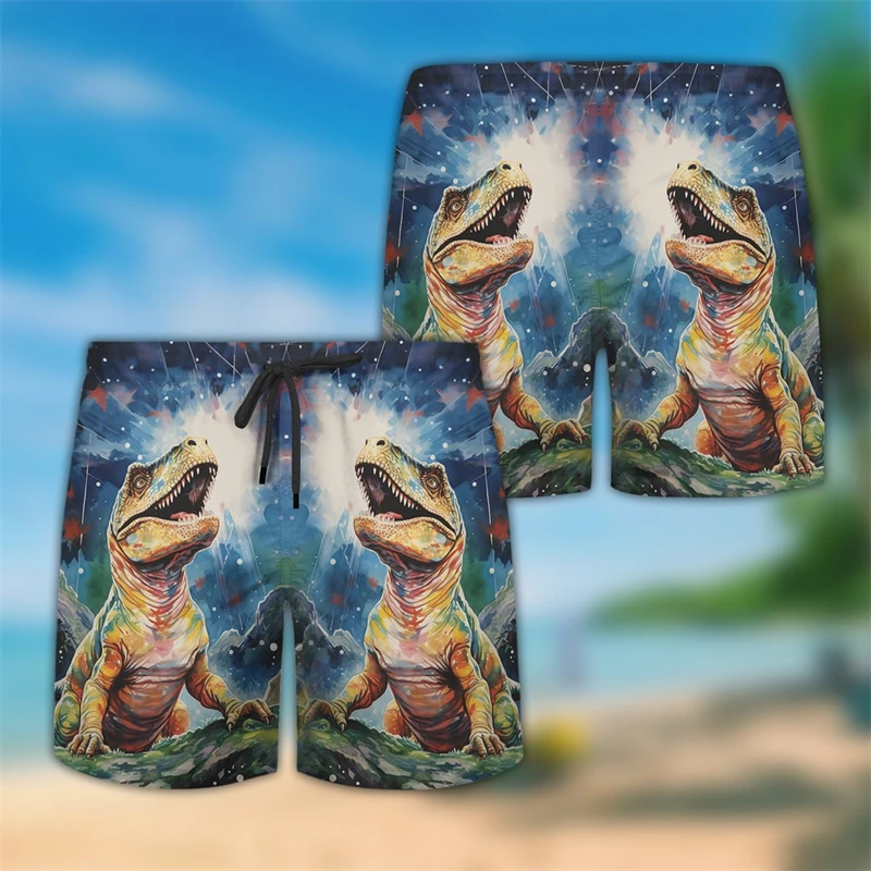 Lustige Dinosaurier 3d gedruckt Strand Shorts Hawaii kurze Hosen für Männer Kleidung Dino Tier Trunks Tyranno saurus Rex Boards horts