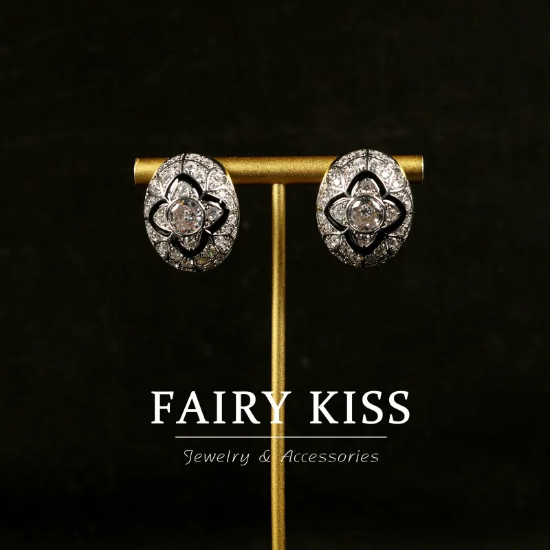 Medium antique ear stud copper wax inlay craftsmanship diamond enamel design earrings exquisite earrings
