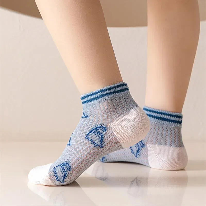 5 Paar Kinder Socken Sommer Baumwolle Jungen Mädchen Socken niedlichen atmungsaktiven Cartoon für Kinder Baby Socken Mesh dünne lässige Socken