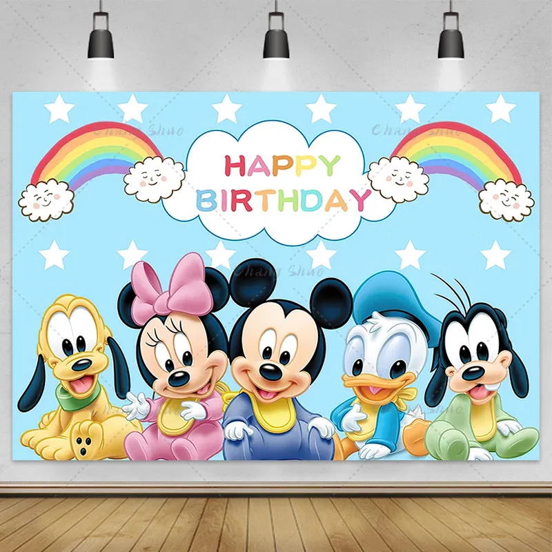 Disney Cartoon Mickey Minnie Mouse Theme Children Happy Birthday Background Baby Shower Gender Revealing Photography Banner