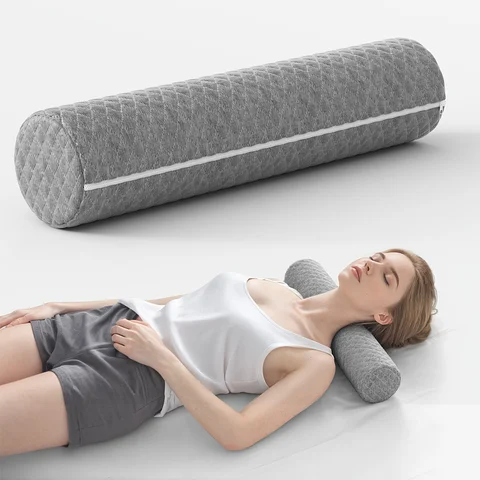 Round Head Pillow Slow Rebound Soft Memory Slepping Pillows Core Cylindrical Pillow, Multifunctional Relax Pillow for Leg Waist