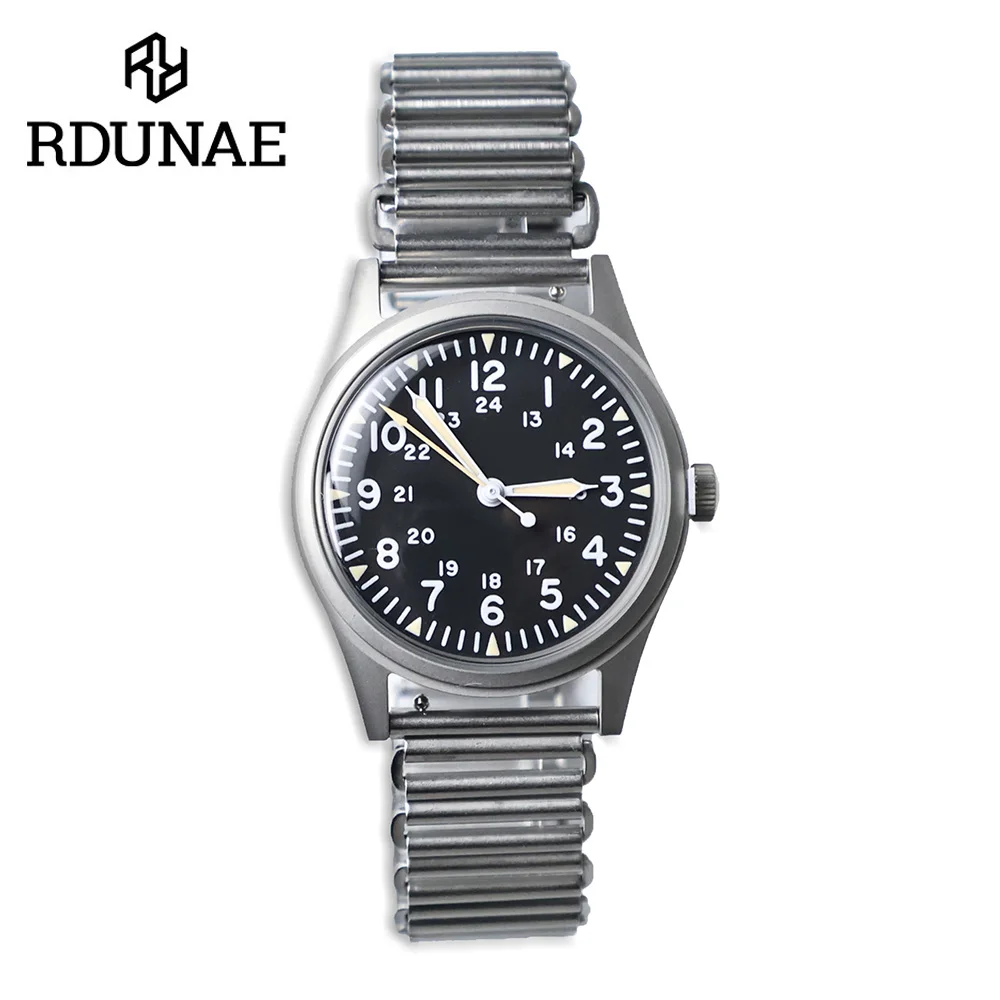 RDUNAE RA03 G10 34.5mm Retro Military Watch 316L Stainless Steel K1 Mineral Glass Luminous Sports Quartz Men Pilot Watch Men