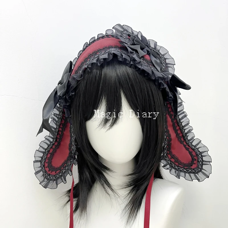 Subcultural Medieval Lace Rabbit Ear Hairband Hairclip Hairpin JK Lolita Gothic Headwear Girls Hair Accessories Ornament Prop