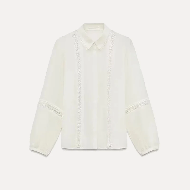 

Spring Women's Casual Decorative Collar irt Straight Hem Long Sve Versatile Polyester Fiber Pure Color irt 874042