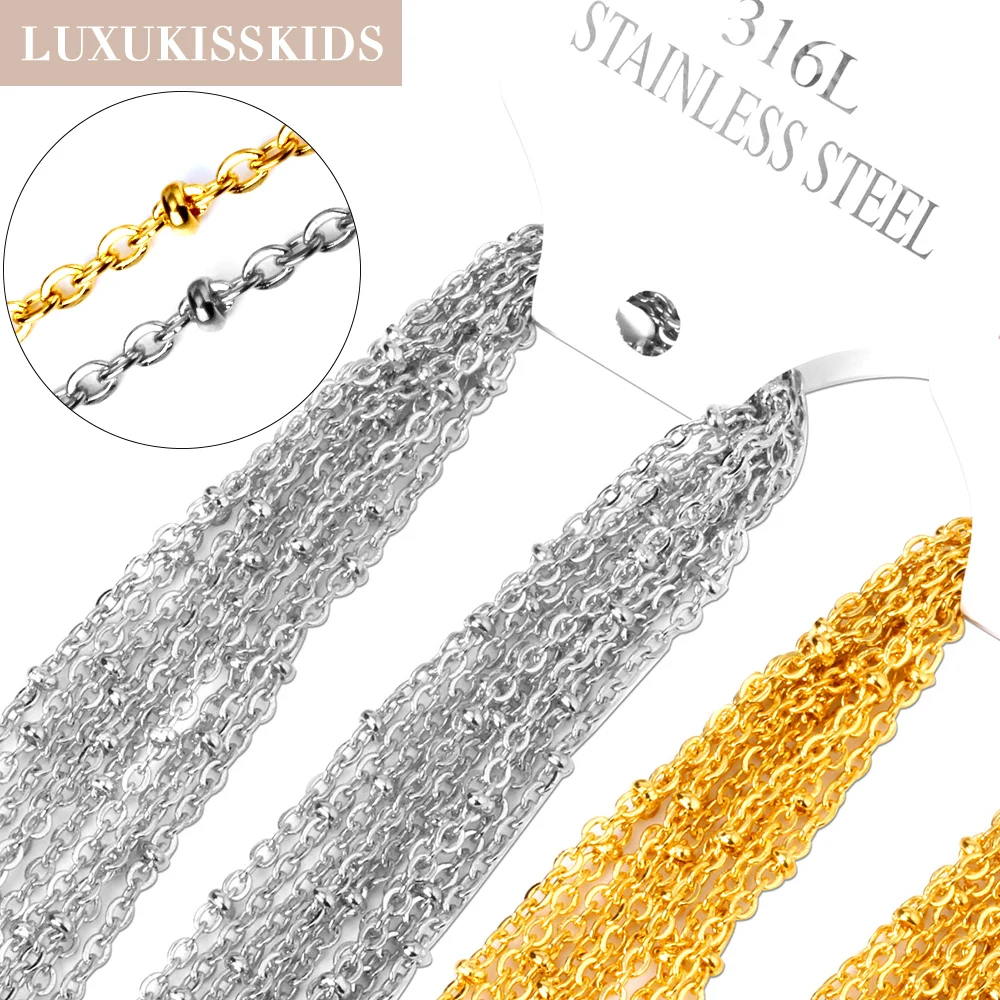 LUXUKISSKIDS 10pcs/Lots Wholesale Bead Chains Necklaces 18/20/22/24inch 2mm Chain With Beads Jewelry Accessories For Making Part