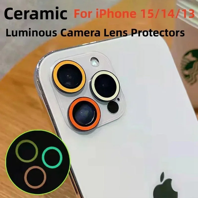 Świecąca osłona obiektywu aparatu do iPhone 15 Pro Max 15 Plus ceramiczna obudowa z pierścieniem do iPhone 13 Pro Max 14 Pro Max Film