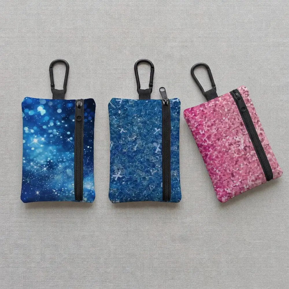 Glitter Colorful Beautiful Everyday Oxford Cloth Zipper Coin Purse - Lightweight Card Holder & Hanging Key Pouch