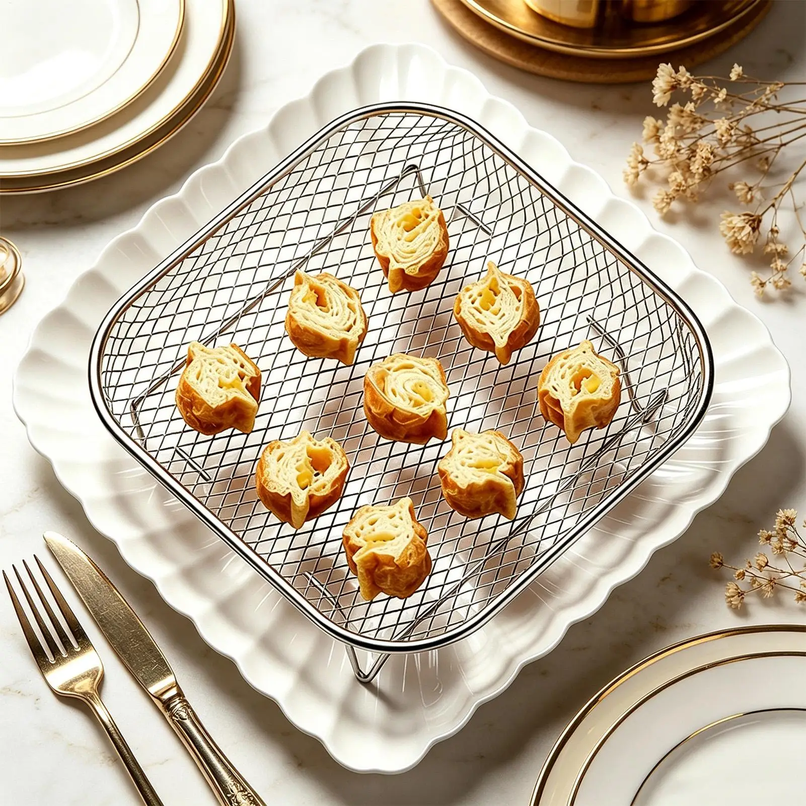 Home Stainless Steel Air Fryer Grill Rack, No Flipping Required, Easy to Clean, Filters for Draining Water and Oil
