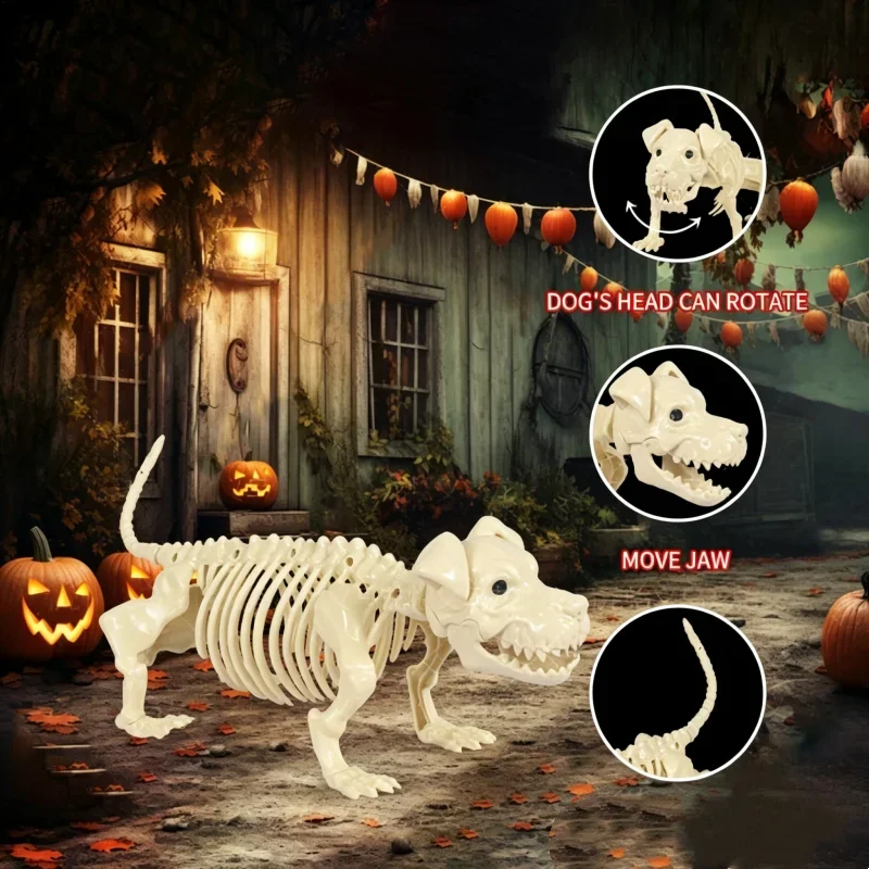 Shih Tzu Skeleton Dog Halloween Decor,Poseable Adjustable Joints Animal Bone Prop for Haunted House Secret Room Party Scene Deco