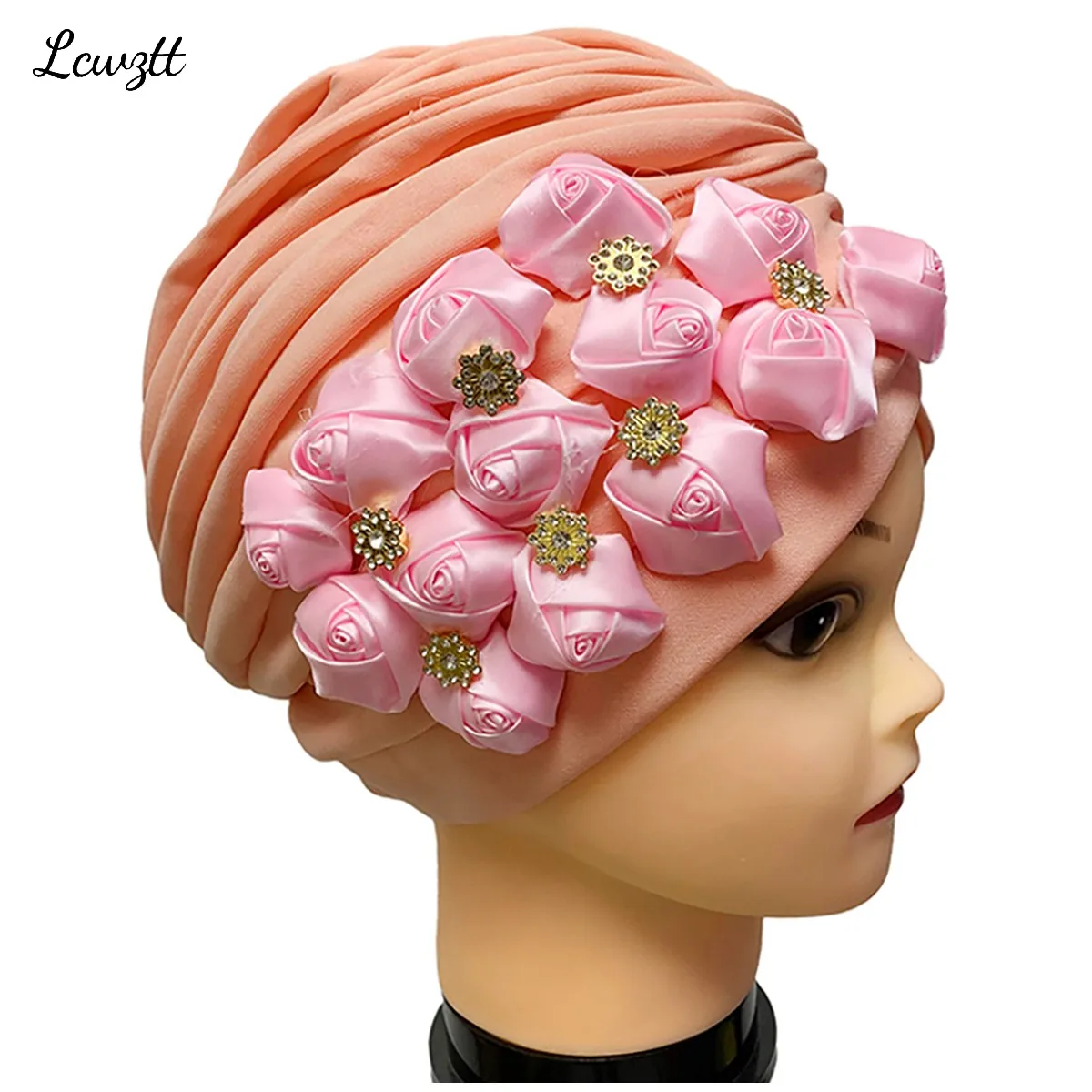 Wholesale 6/12 Piece Best Selling Flannel Hat Women\'s Cap Forehead Cross Muslim Base Scarf Indian National Style Pearl Headdress