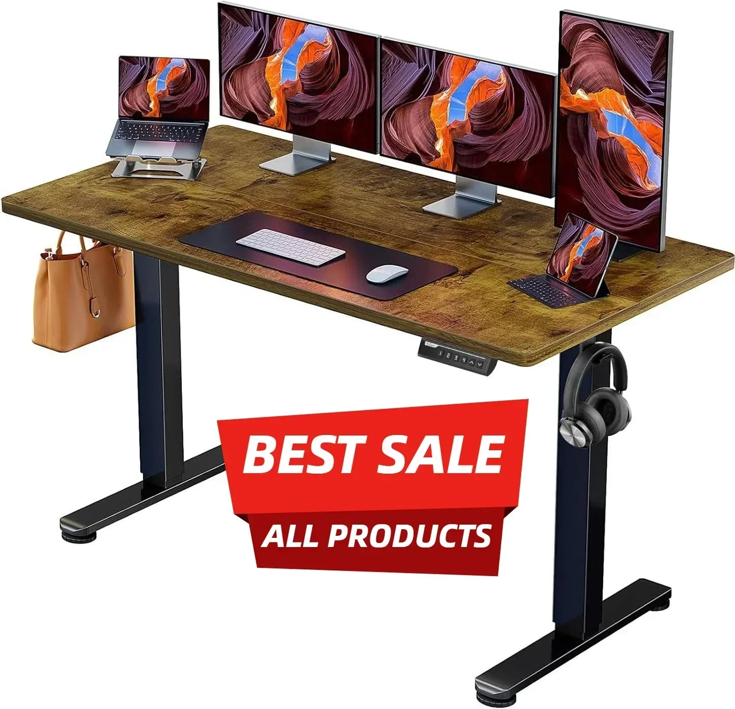 BestsellerBestseller63 x 28 Inches Sit Stand up Desk, Large Memory Computer Home Office Desk with Two-Piece Desktop (Vintage Bro