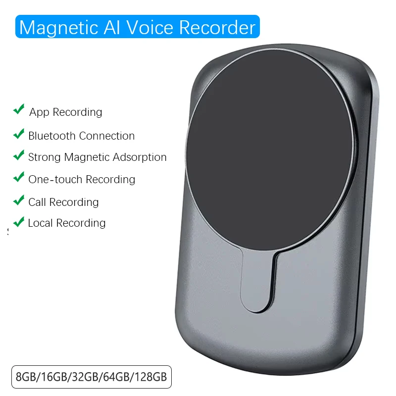 

Magnetic Digital Voice Recorder 8-128G AI Transcription Multi-language Translation Dictaphone for IOS Android Meeting Interview