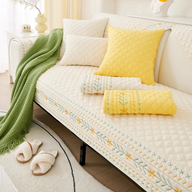 

1PC Cotton Sofa Cushion for Four Seasons Non Slip L Shaped Sofa Cover Cream Style Sofa Cover Cloth Towel for Living Room 쇼파 패드