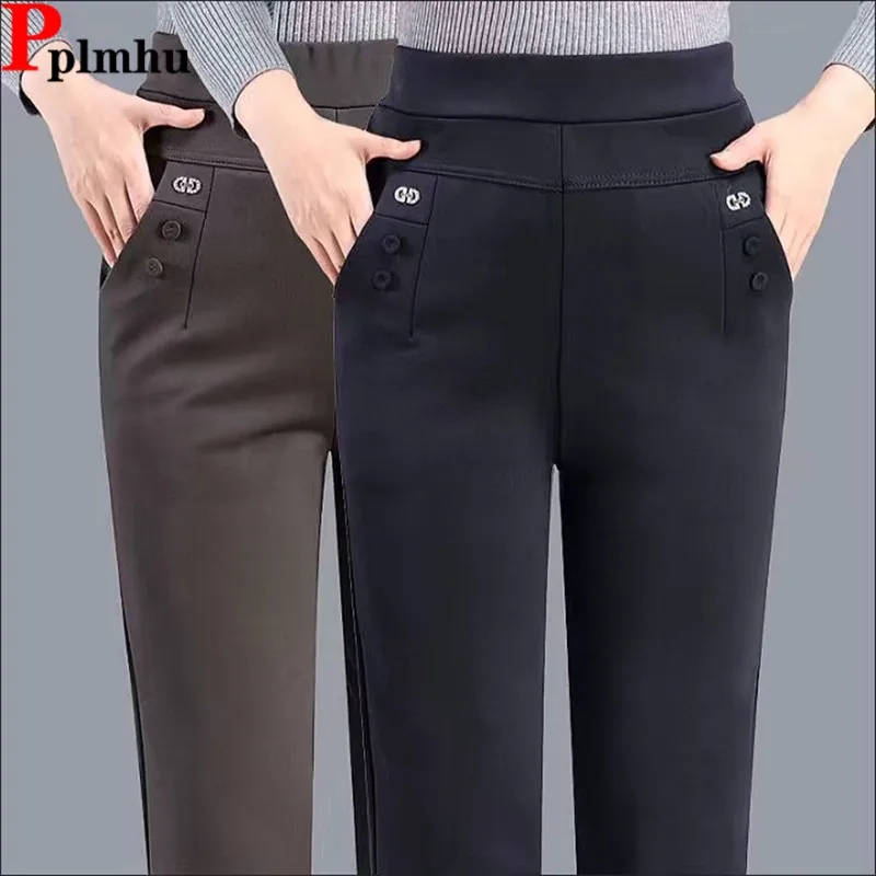 

High Elastic Waist Straight OL Pants Strecth Casual Broek Office Pencil Pantalones New Women Trousers Korea Elegant Spodnie