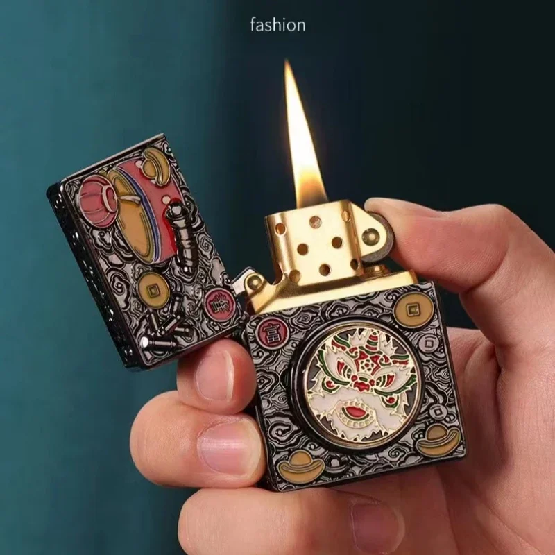 ZORRO Pure Copper Armor Kerosene Lighter Retro Auspicious Lion Relief Decompression Rotary Wheel Ignition High Grade Men's Gifts