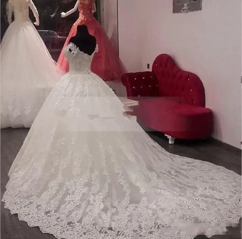 Customized Vestido Noiva Princess Wedding Dresses Off Shoulder Applique Lace Sweetheart Beads Ball Gown Bridal Robe Mariee