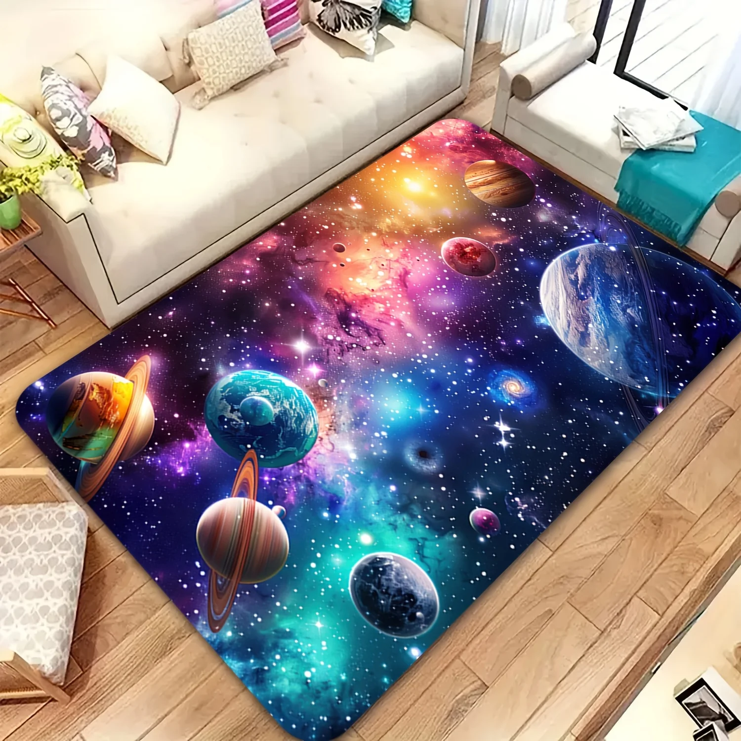 Solar System Patterned Area Rug, Non Slip Floor Mat for Living Room Bedroom Kitchen and Study, Machine Washable Home Decor