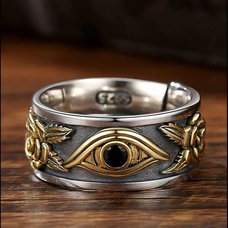 Unique Ancient Egypt Eye of Horus Ring for Men Vintage Charm Floral Ring Jewelry Gift