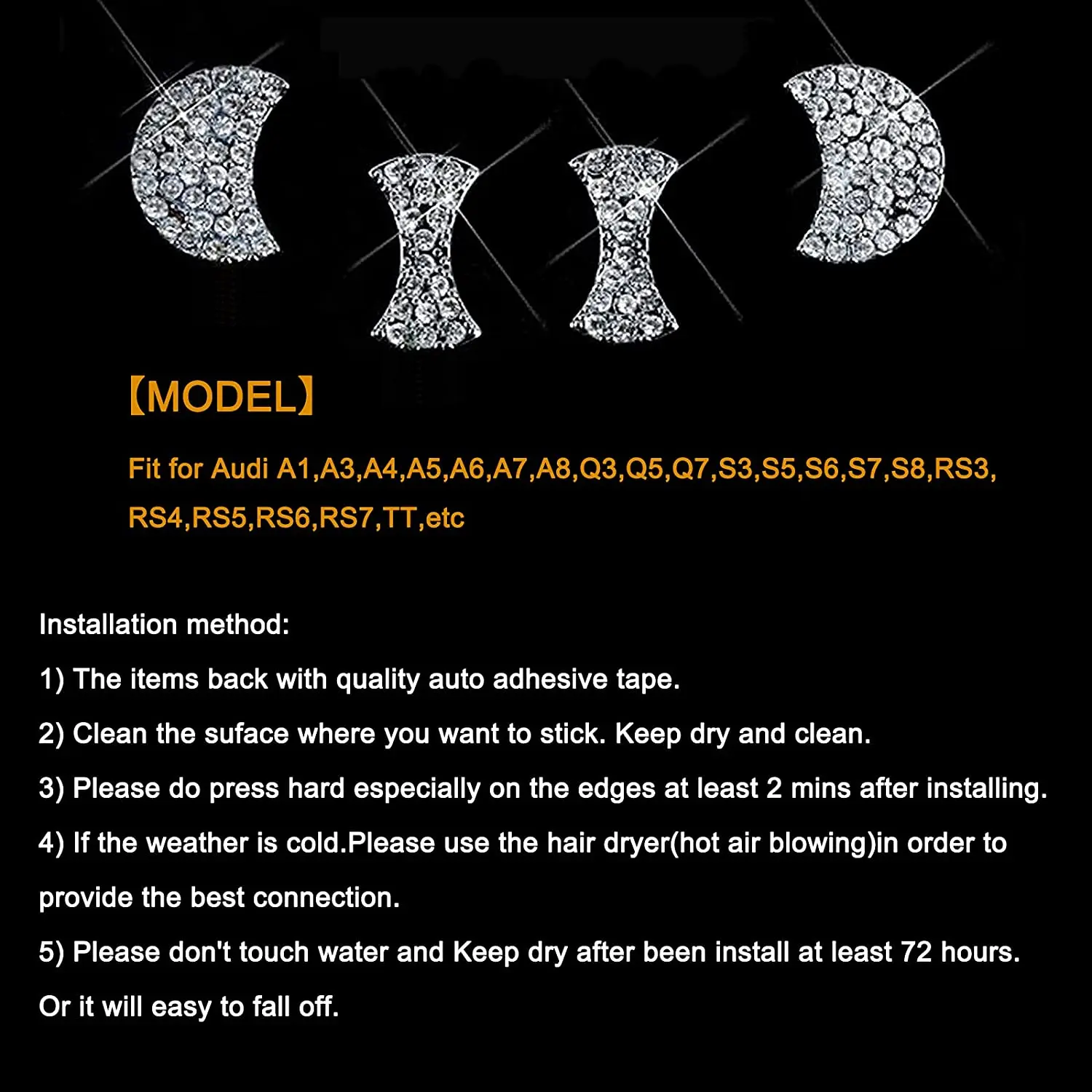 Diamond Steering Wheel Emblem Bling for Audi A4 Q5 A1 B5 Q8 S3 8V TT MK2 A3 Q2 S7 RS3 A6 C5 Q3 F3 8S S1 S4 B7 C3 Car Accessories