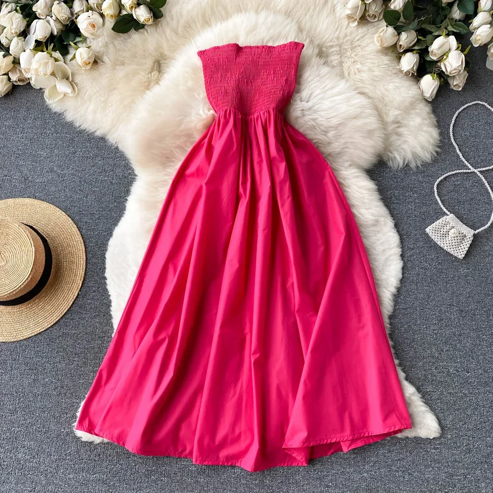 Vestido de verão sem alças para mulheres, estilo coreano, vestido A, vestidos elegantes de tubo, praia Boho, verão, sexy