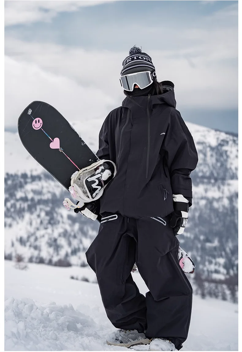 JOHN Female Warm Skiing Suit Winter Jacket Pants 3L Waterproof Full pressure adhesive Tracksuit Couple Costume Snowboard Clothes