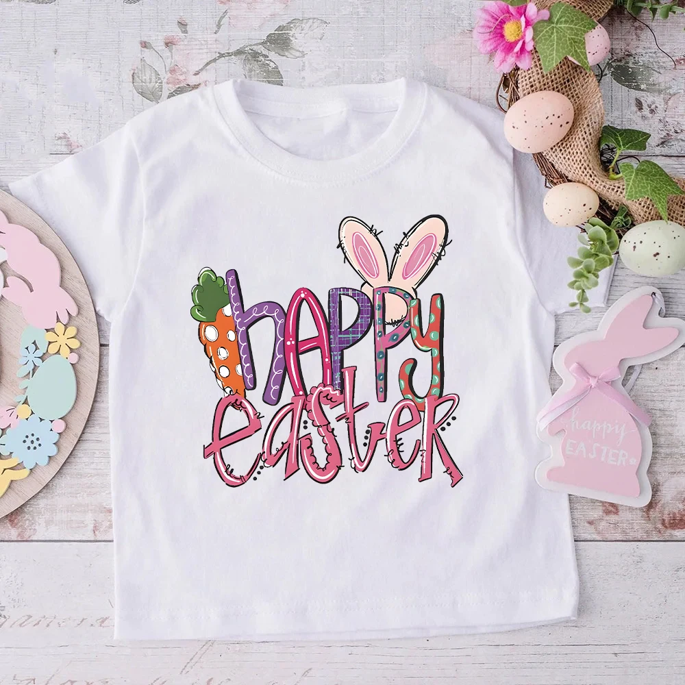 

Happy Easter Print Kids T-shirt Boy Girl Clothes Toddler Shirts Child Easter Party Outfits Gift Tee Children Short Sleeve Shirt