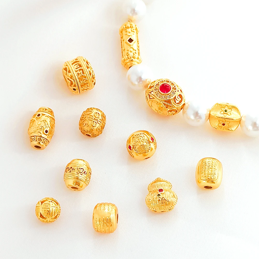 Brass Plated with Genuine Gold Hollow Out Zircon Inlaid Spacer Beads DIY Makes Pearl Jewelry Necklace Bracelet Accessories