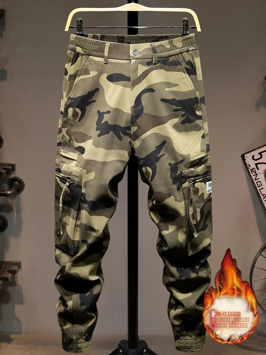 

Мужские зимние камуфляжные брюки с флисовой подкладкой, свободные рабочие брюки, повседневные брюки с множеством карманов, утепленные, теплые, для активного отдыха, горные спортивные брюки