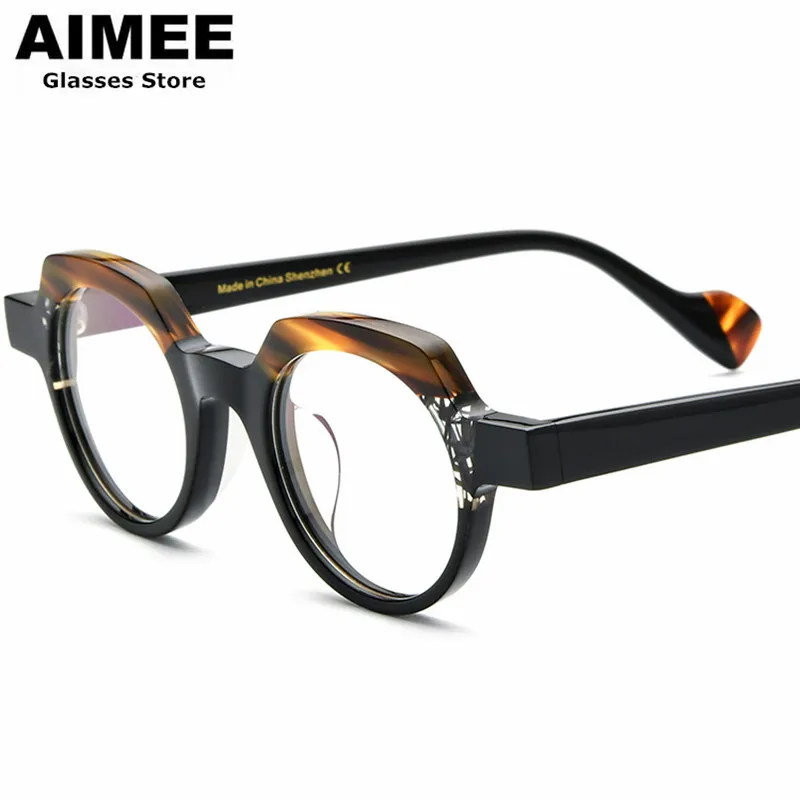 Persönlichkeit Polygon Runde Acetat Brille Rahmen Männer Optische Brillen Trend Designer Frauen Myopie Brillen Anti Blau Linsen Gafa