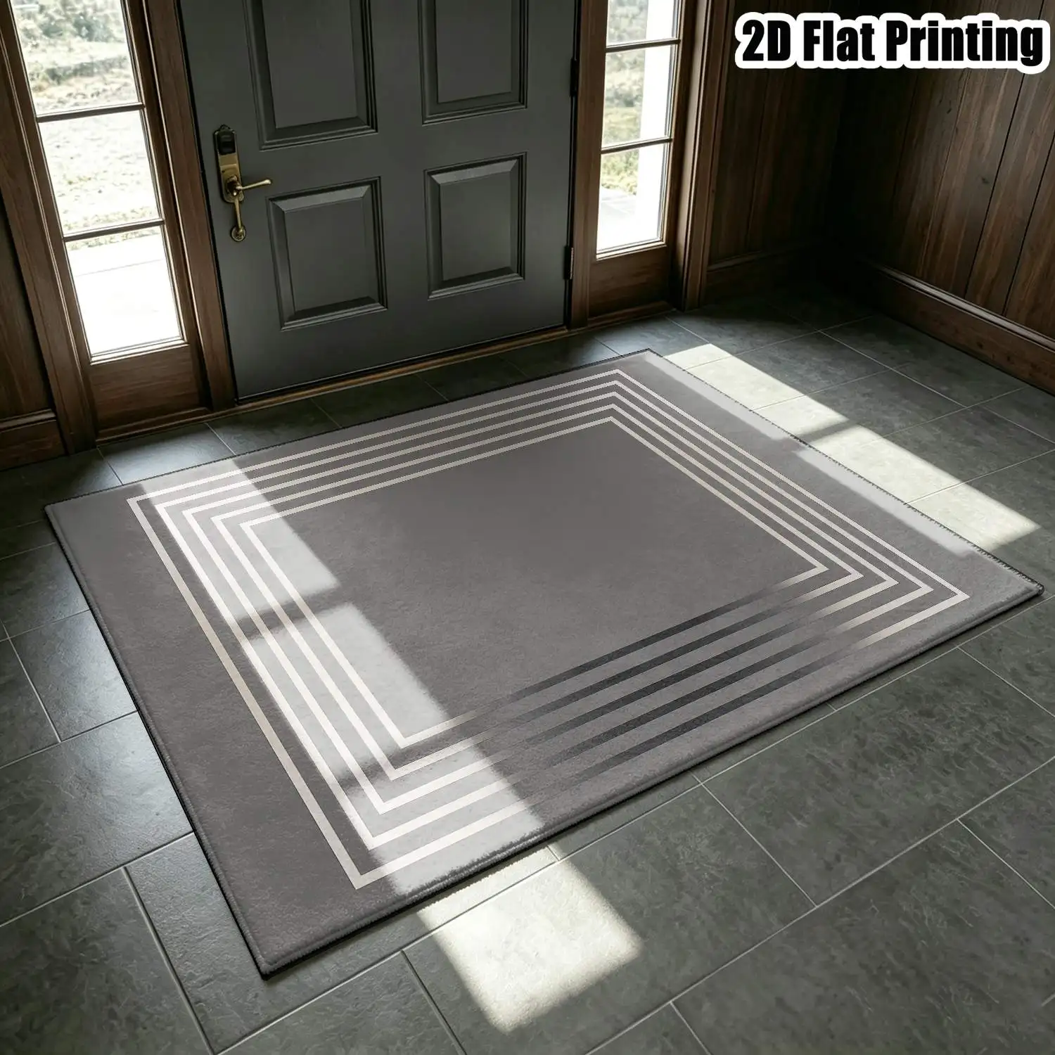 1Pc 2D Printed Silver-Grey Geometric Line Nordic Carpet, Suitable for Modern Minimalist/European Interiors, Machine Washable, Multi-Size, Ideal for Entryway, Dining Room, Bedroom, Living Room Decor