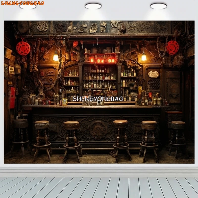Vintage Old Tavern Barista Coffee Shop Bar Photography Backdrop Warm Medieval Inn Fantasy Retro Photo Studio Background LJG-02