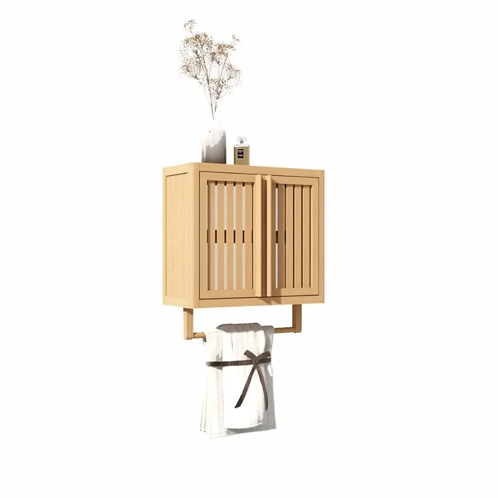 

Small Bathroom Cabinet Wall Mount Bamboo Medicine Cabinet With Doors And Adjustable Shelf, Over The Toilet Storage Cabinet