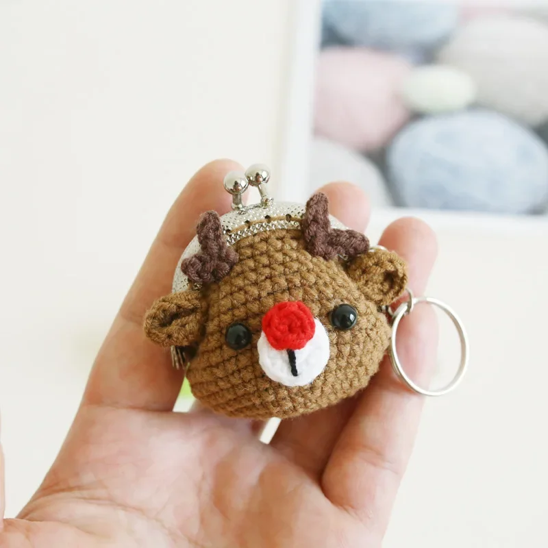 Creative Cartoon Animal Knitting Mini Bag DIY Handmade Yarn Crochet Coin Key Metal Pocket Material package