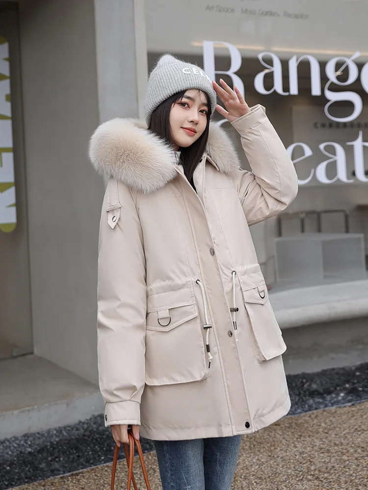 Vielleicht -30 Degrees Removable Liner Cotton Padded Winter Jacket Women Clothes Loose Warm Big Fur Hooded Parkas Coat Outwear