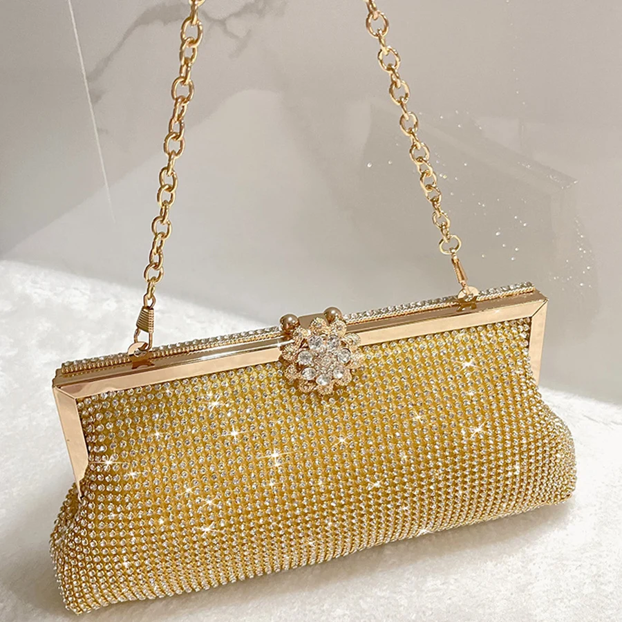 

Women Luxury Rhinestone Evening Clutch Bag Detachable Chain Wedding Purse Prom Banquet Handbag Female Elegant Party Shoulder Bag