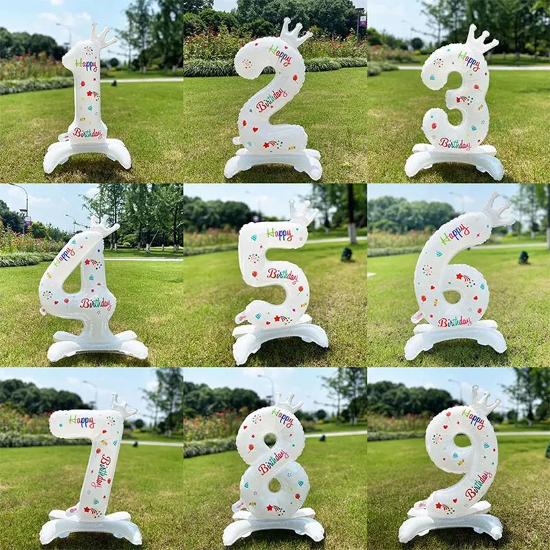 32 Inch White Number Stand 0-9 Shape Balloons Aluminum Film Birthday Party Decor Kid Toy Anniversary Balloons