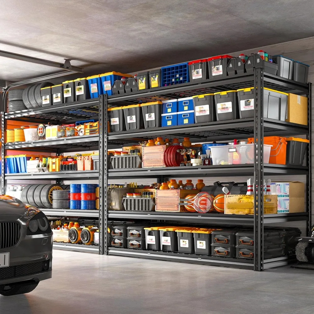 رفوف جراج 55 واط، أرفف تخزين شديدة التحمل تحميل 3000 رطل، وحدة رفوف معدنية قابلة للتعديل من 5 طبقات للطابق السفلي والمستودعات