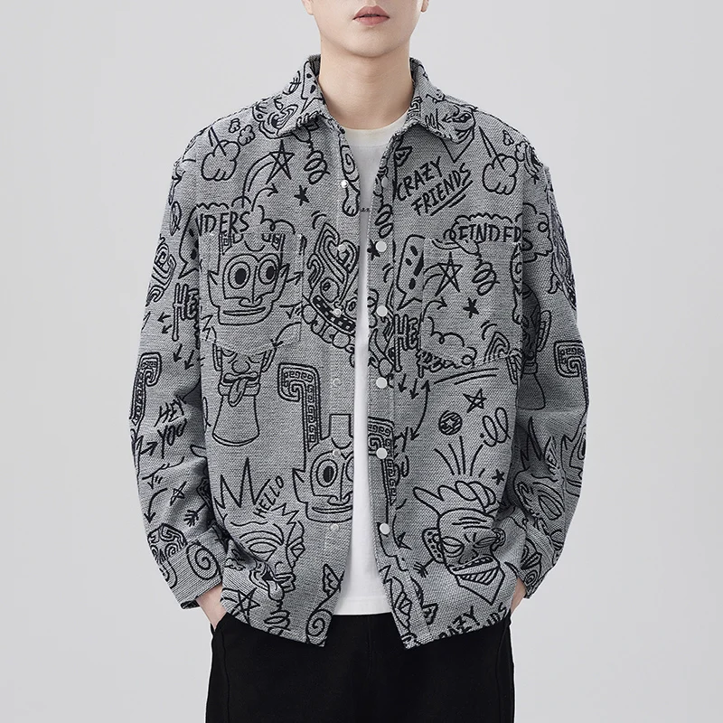 2026 Spring Autumn Winter New Casual Loose Printed Cotton Shirts for Men Clothing Cargo Big Pockets Men Shirts