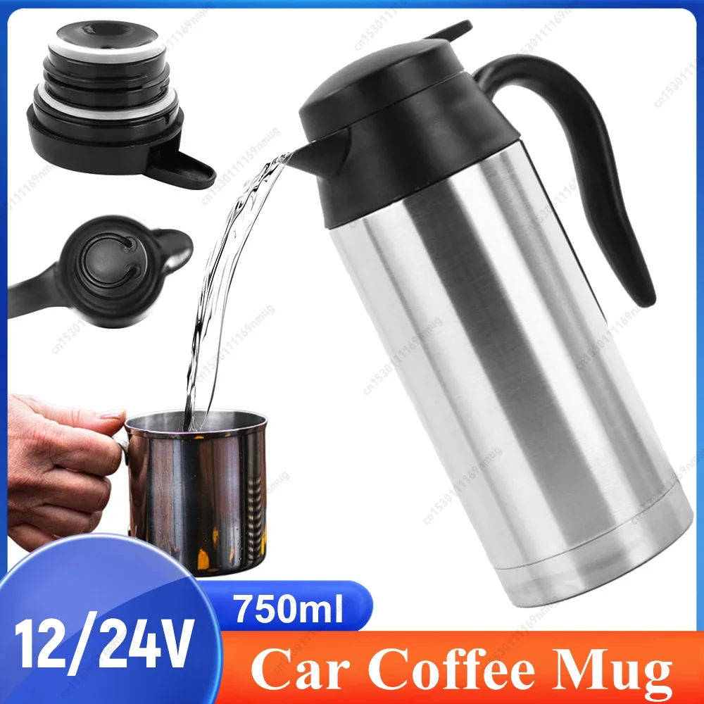 

12/24V Car Electric Kettle Boil Dry Protection 750ml Car Kettle Boiler Quick Boiling Kettle Pot Heated Heating Travel Cup Kettle