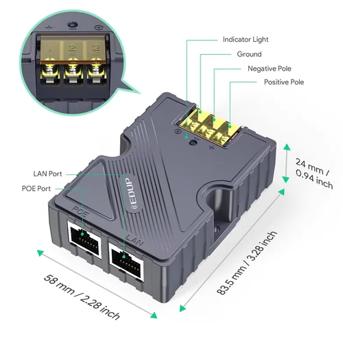 Imagen 2 del producto EDUP SK0013 Starlink V2 150W PoE inyector conectividad de alimentación para Internet protección contra rayos adaptador pasivo GigE