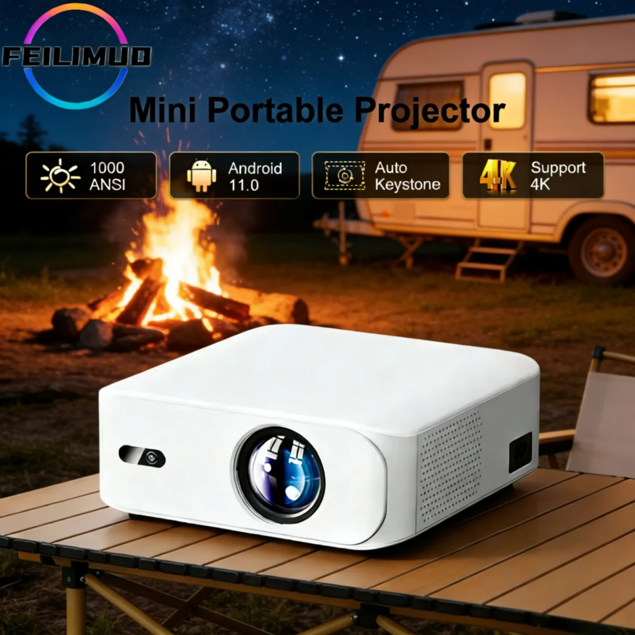 

Проектор Feilimud L9W Ultra HD 1080P HD с автофокусом 1000ANSI люмен + низкий уровень шума, подходит для домашних кинотестеров