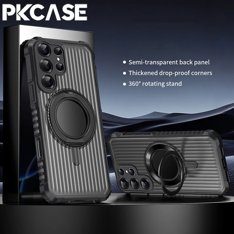 PKCASE 360 °   Drehbare Magnetische Standhülle für Samsung S26 S25 Edge S24 S23 Ultra Plus FE A57 A37 A27 A07 A56 A36 A26 A16 A06 Cover