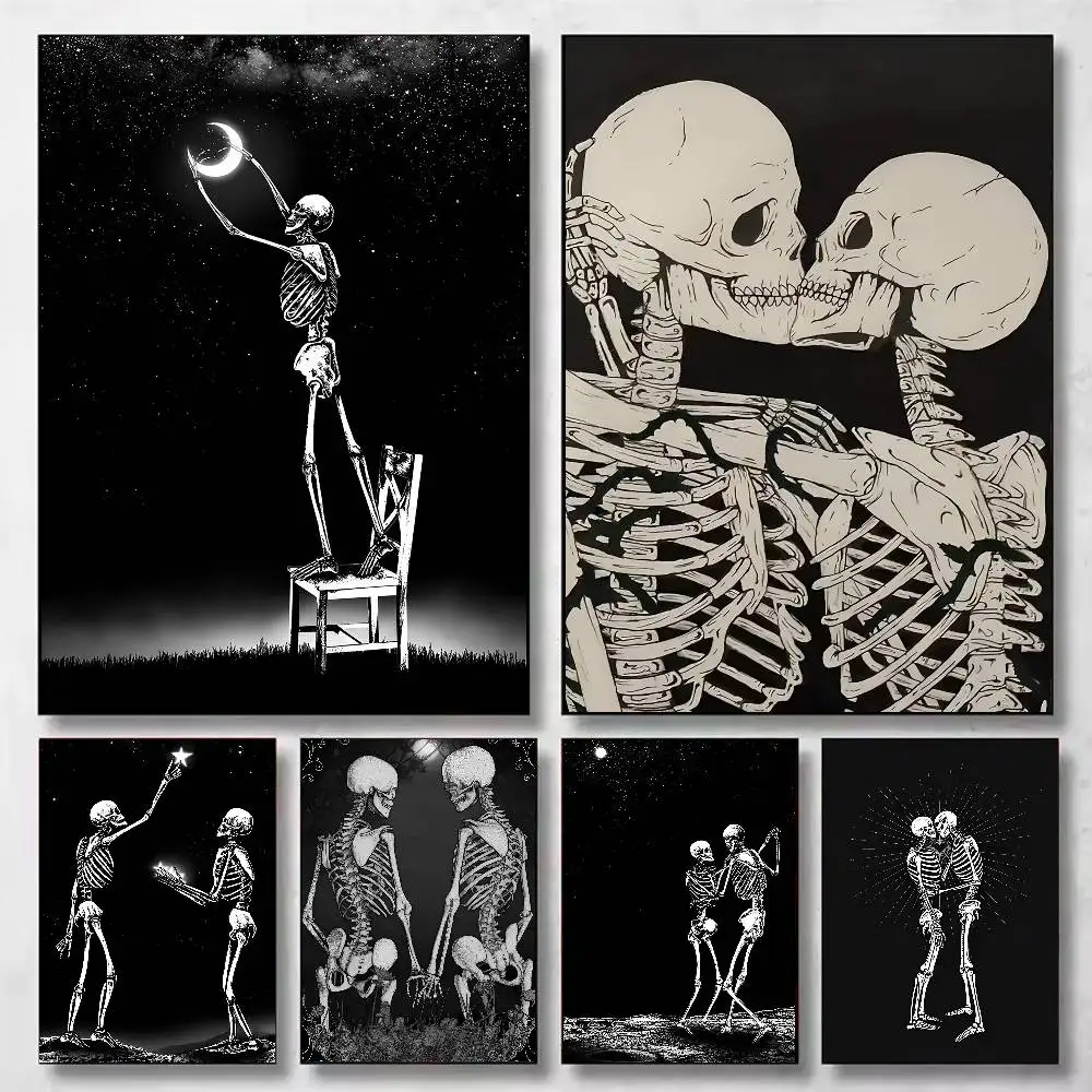 teschio semplice amore sposato innamorato Poster Decorazioni murali autoadesive Decorazioni per la camera HD senza cornice