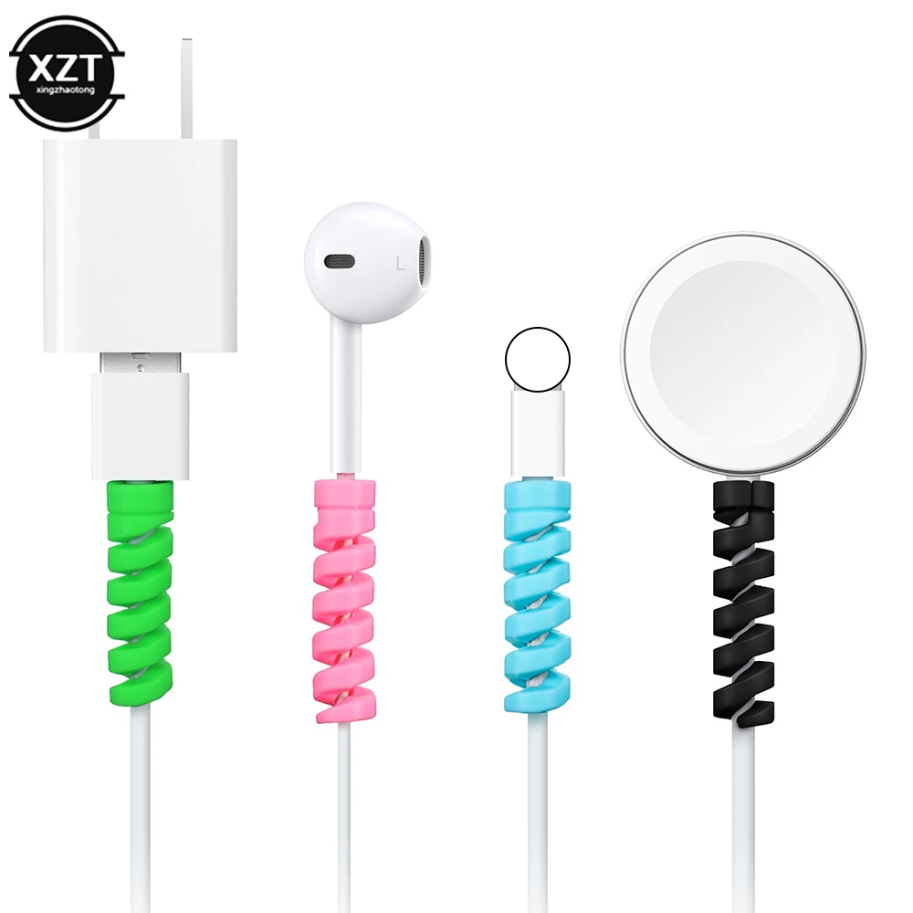 2PCS Spiral Silicone Anti-break Data Cable Protective Sleeve For Iphone Samsung Android USB Charging Cable Earphone Cable
