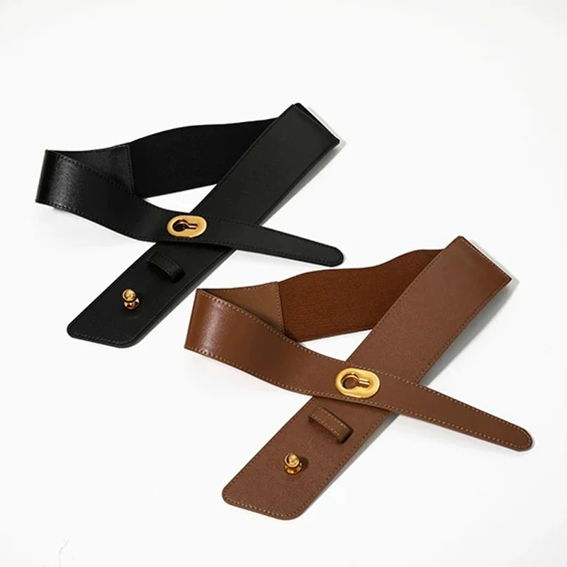 Women's Wide Elastic Waist Belt with Golden Buckle, Ladies Waistband, Elastic Corset Belt, Fall/Winter New Retro Corset Belt