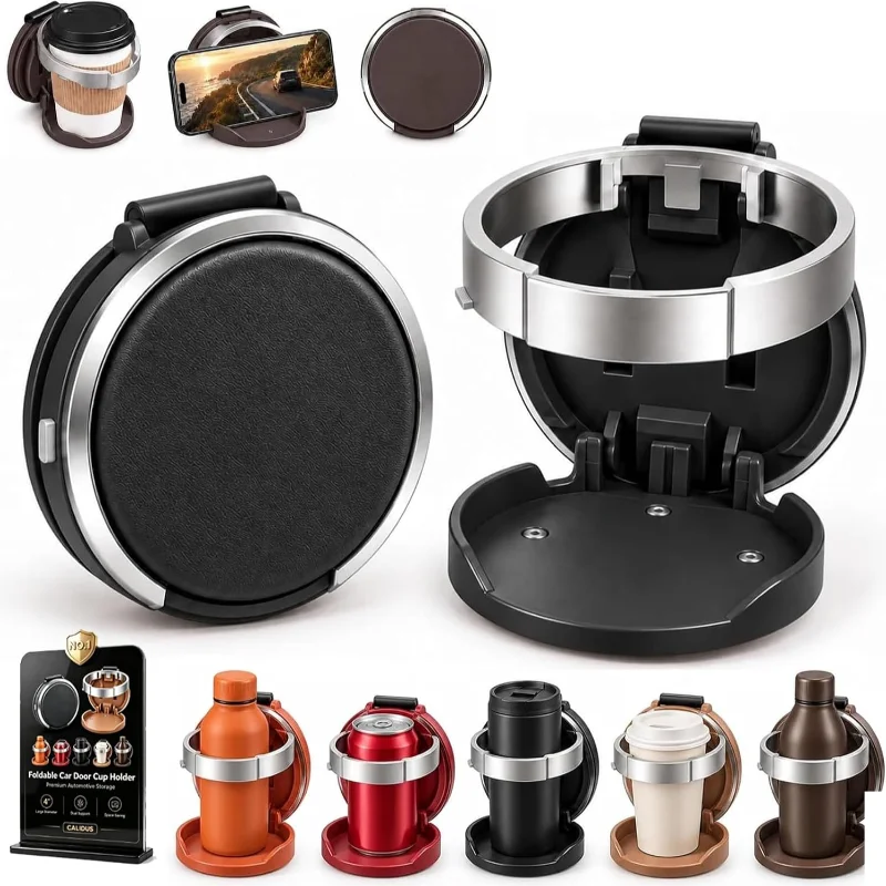 Collapsible Car Cup Holder Multifunctional Large Caliber Foldable Door Beverage Holder Adjustable Rack For Auto Truck Interior