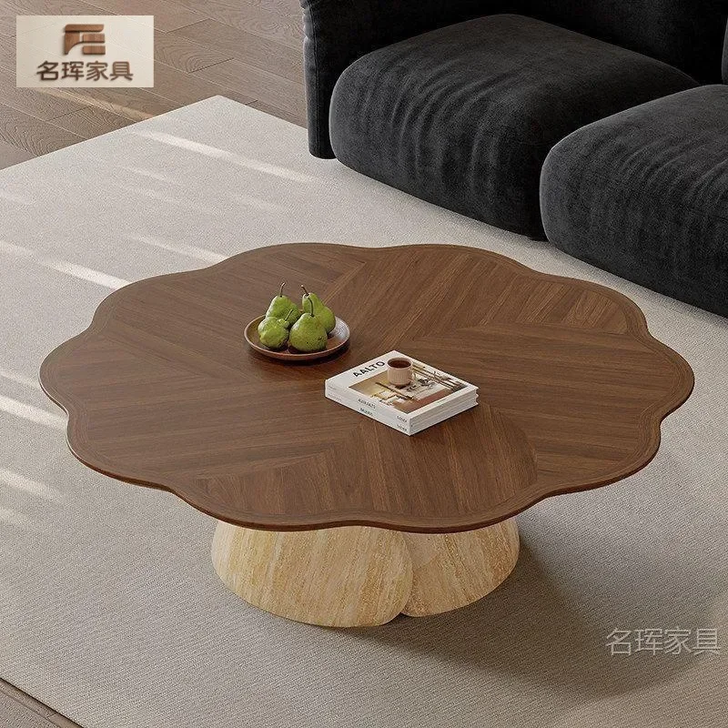 Hui Style Antique Petal Coffee Table Wabi Sabi Irregular High End Light Luxury Living Room Center Table Modern Minimalist