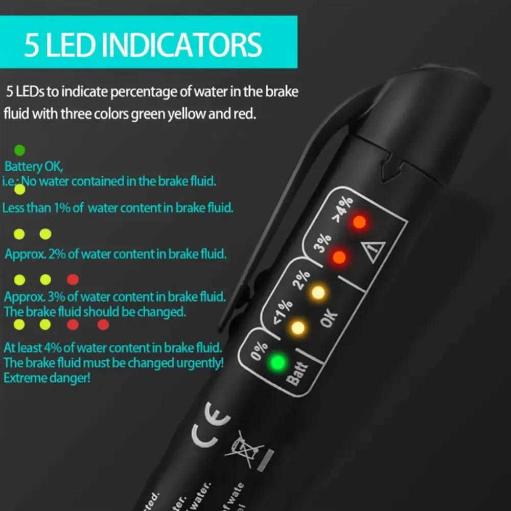 LED Indicator Brake Fluid Tester 5 LED Lights LED Display Liquid Testing Pen Accurate Digital Tester Oil Quality Diagnostic Tool