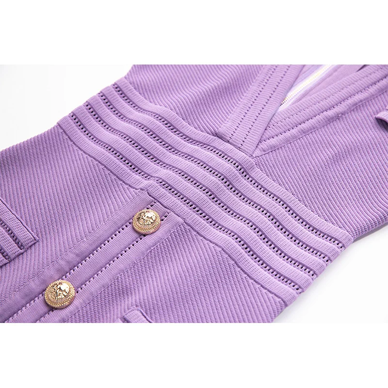 Itian Style High Street Sexy scollo a v manica corta qualità estate guaina elastico in maglia viola vestito per le donne