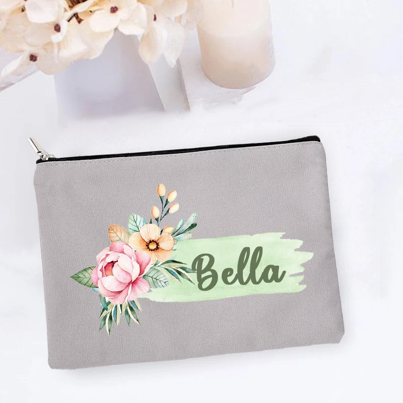 Bolsa de maquiagem personalizada flor personalizada com nome estojo cosmético organizador de produtos de higiene pessoal de viagem presentes de